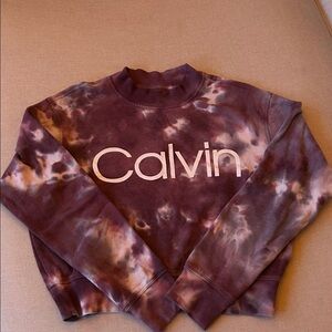 Calvin Klein Performance Purple Tie-Dye Crop Crewneck Sweatshirt